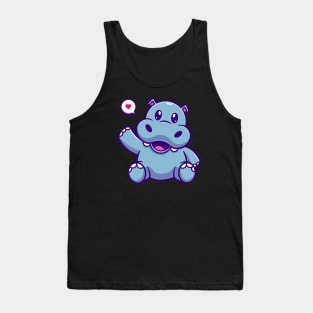 Cute Hippo Waving Hand Cartoon Tank Top